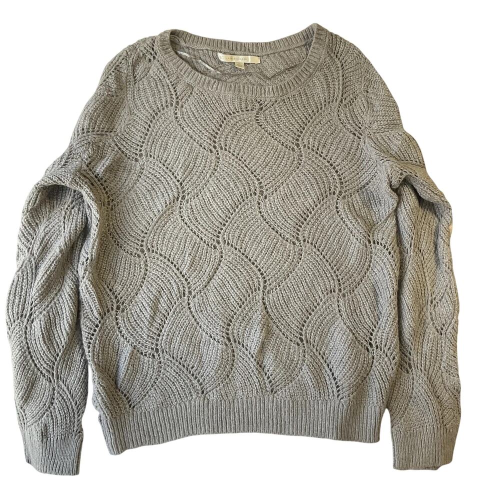 Lauren Conrad Women Sweatshirt Size XL Gray Wood Geometric Long Sleeve Crew Neck